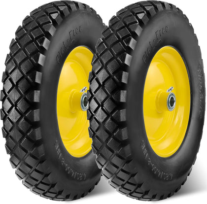 4.80 4.00-8 Wheelbarrow Tires 4.80/4.00-8 Flat-Free Tire and Wheel 16 Inch Solid Tires w/Grease Fitting, 3" Centered