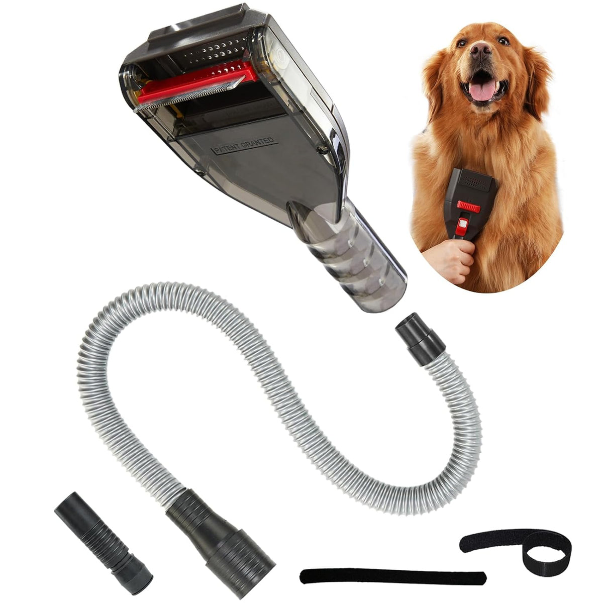 Dog Brush Vacuum Attachment with 1"-1.75" Universal Adapters for Vacuum Cleaners, Pet Hair Shedding Grooming Tool Kit