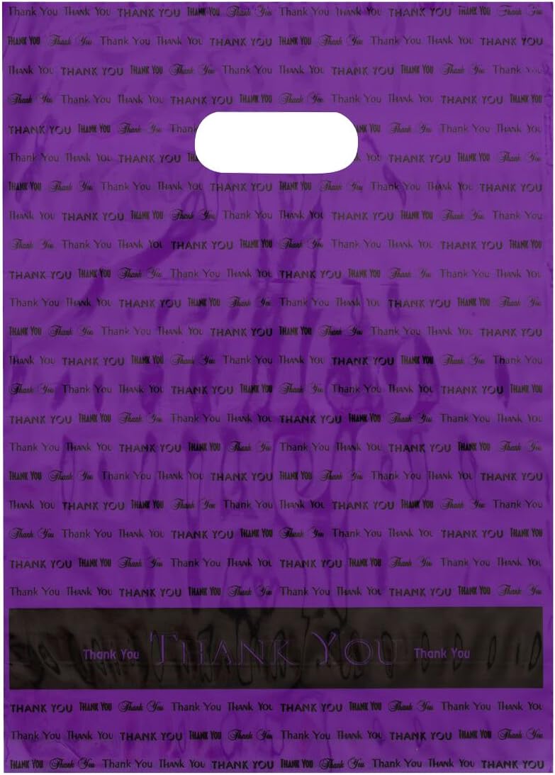 9x12 Purple "Thank You" Die Cut Handle Plastic Bags 50/cs - Bags Direct Brand