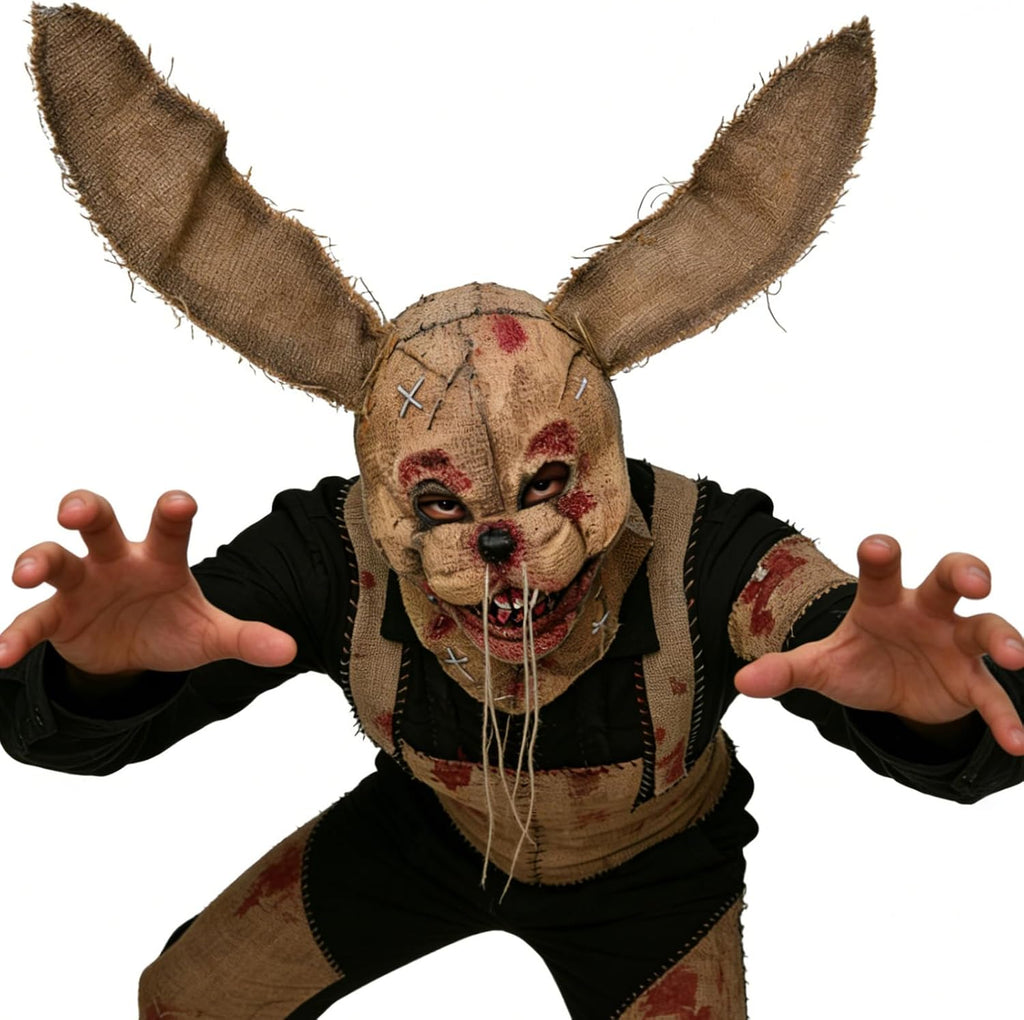 Scary Bunny Mask Adult Halloween Horror Burlap Bloody Rabbit Masks | Burlap bunny mask, latex and linen, long ears