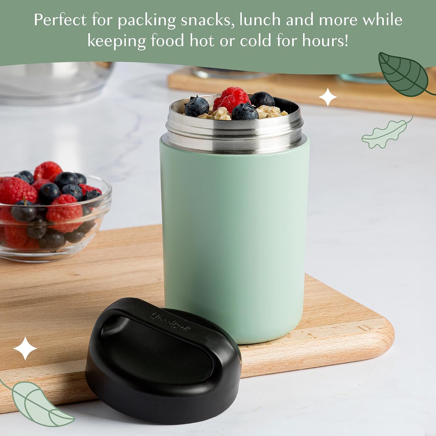 Stainless Steel Food Jar, Double Wall Vacuum Sealed Insulated Food Storage Container with Carry Handle Lid, 16-Ounce