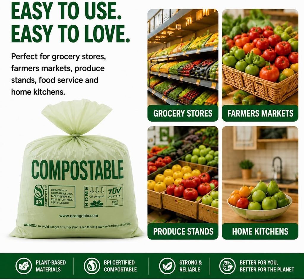 Compostable Produce Bags, 15" x 18", 1 Roll x 250