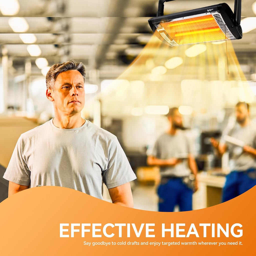 Electric Garage Heater 120V, 1500W Radiant Space Heater, 2-Pack | Ceiling Mount Space Heater with 90° Adjustable