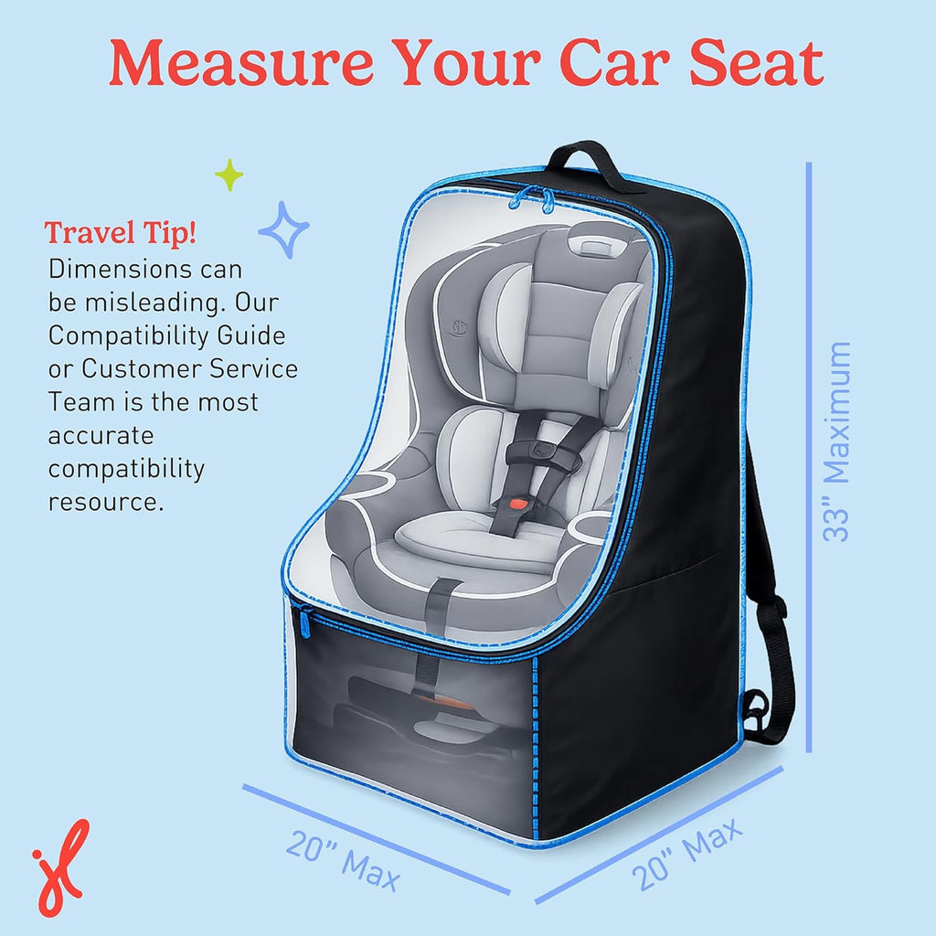 Padded Backpack Car Seat Bag - Car Seat Travel Bag for Airplane, Cover Fits Most Baby & Infant Carriers & Boosters