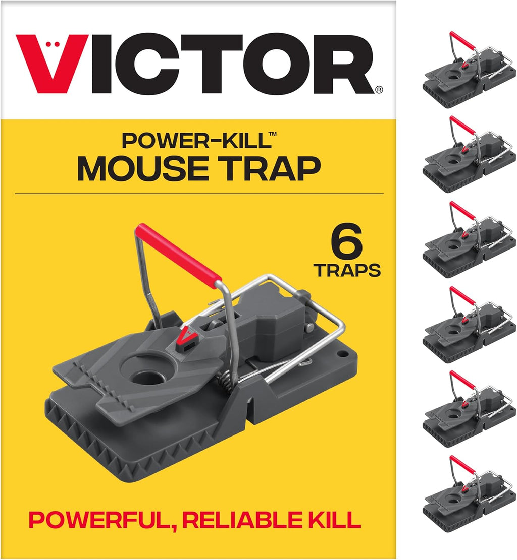Power-Kill Mouse Traps, 6-Pack Humane Snap Traps | Indoor Mice Control, Reusable Easy Set Rodent Traps, Safe for Use