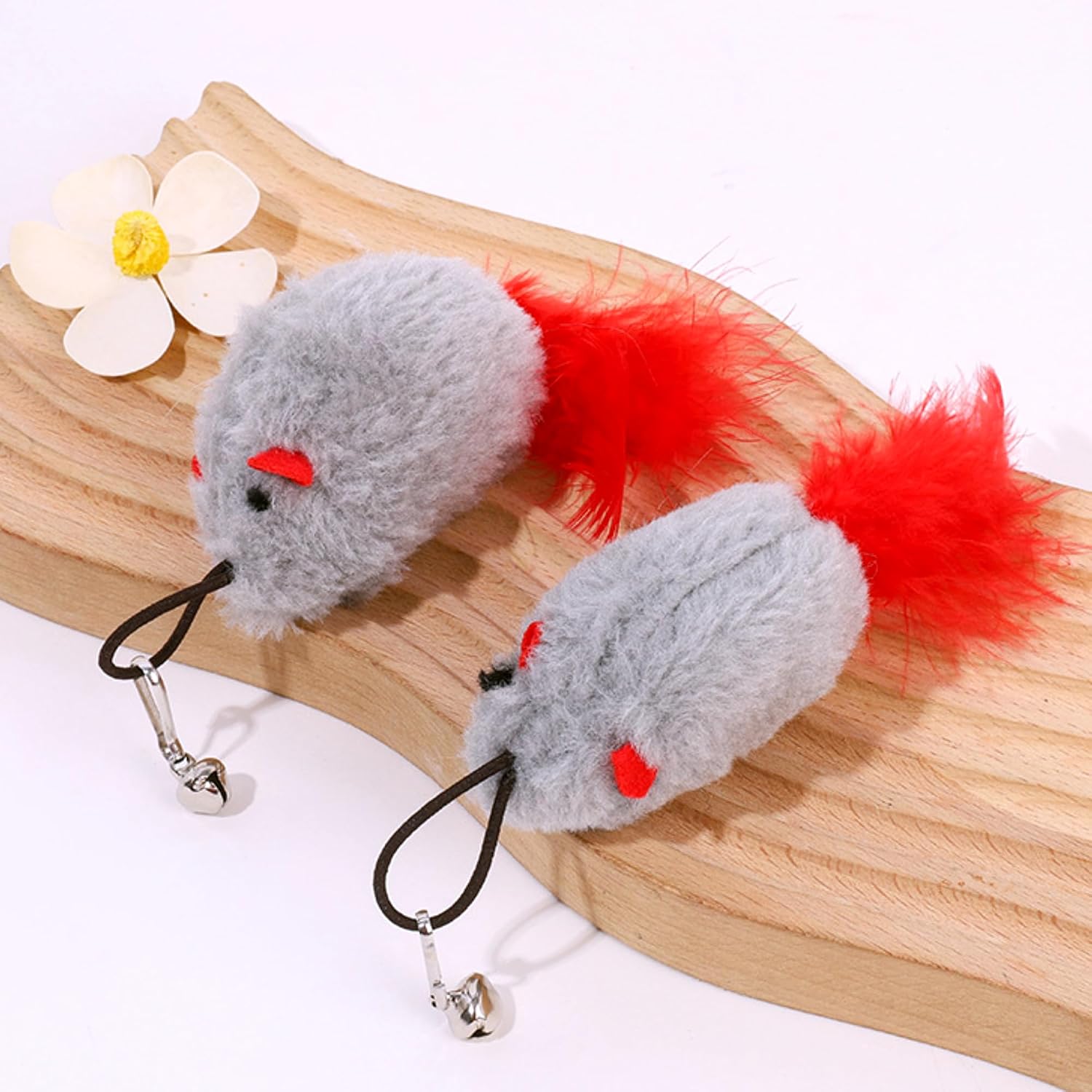 Cat Toy Refill, 2 Pack Mouse Toy with Feather Tail and Bell for Cat Wand Toy Accessories Cat Toy Attachments