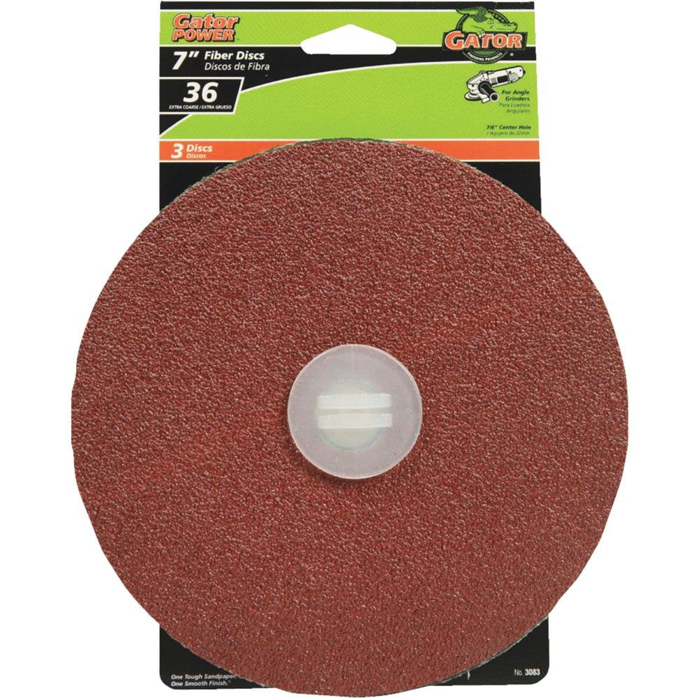 Gator 3083 Aluminum Oxide Fiber Discs, 36 Grit, 7" X 7/8", 3-pack