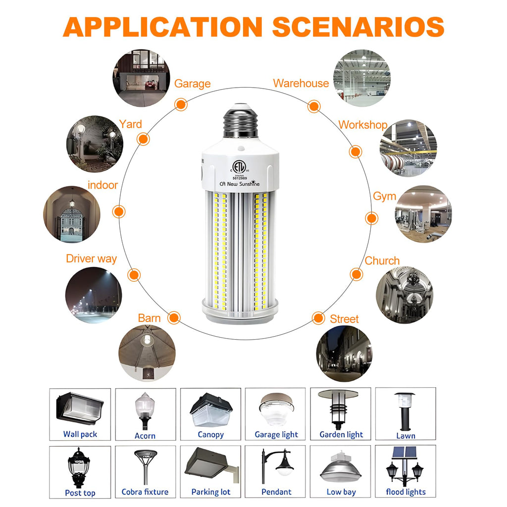 2 Pack 600W Equivalent LED Corn Light Bulb 9000 Lumen 5000K 60W Large Area Daylight White E26/E27 Medium Base for