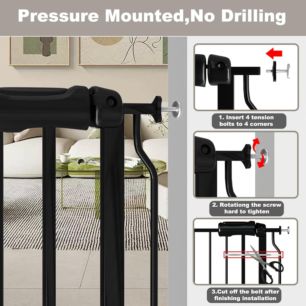 Extra Wide Baby Gate Black 57.5-62 Inch Wide, Walk Through Pressure Mounted No Drill for Doorways, Long and Large