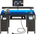 Computer Desk 47.2" with LED Lights & Power Outlets, Home Office Desk with 4 Drawers, Writing Desk with Keyboard