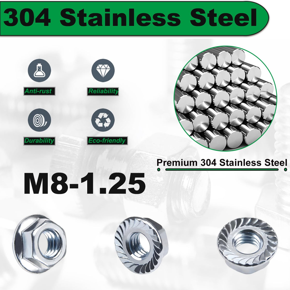 M8 Serrated Flange Nut, 15pcs M8-1.25mm Hexagon Flange Nuts