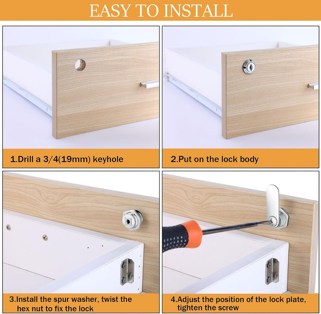 5/8 Cam Locks - 5/8 Diameter Cam Lock Keyed Alike Cabinet Locks Secure Files Drawers Mailbox RV Cylinder Replacement