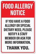Food Allergy Notice Sign 12" x 8"