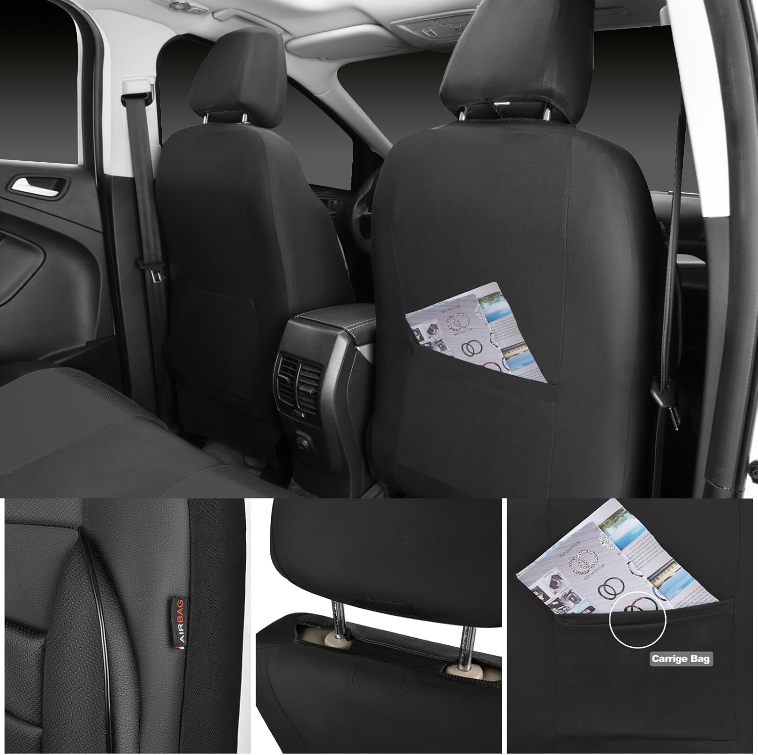 Leather Seat Covers Full Set Universal Water Resistant 3D Foam Back Support, Luxury Comfort Automotive 5 Seat Covers