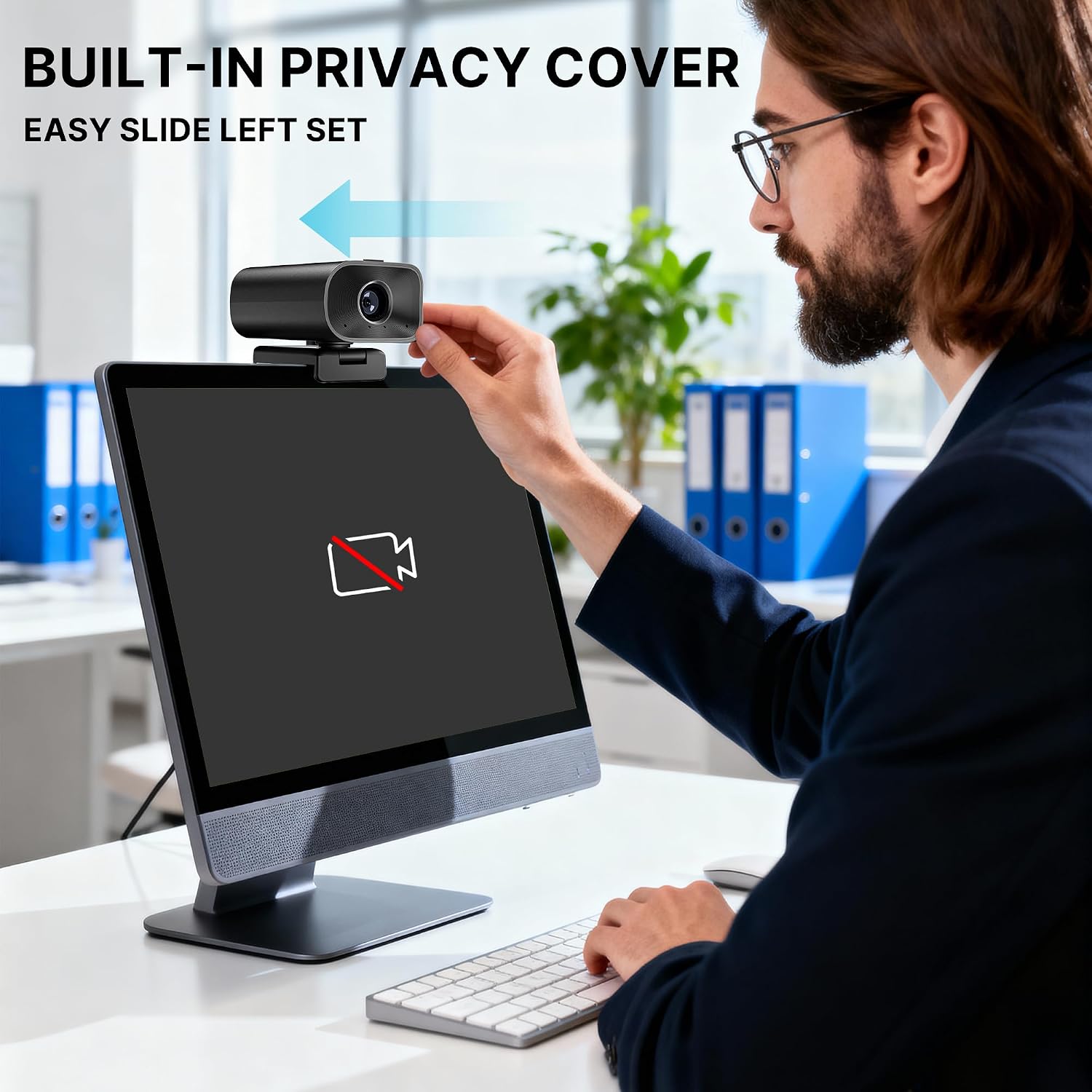 Webcam with 5W Speaker and Microphones for PC,Computer USB Camera 5X Digital Zoom ePTZ 1080P Webcam with Privacy