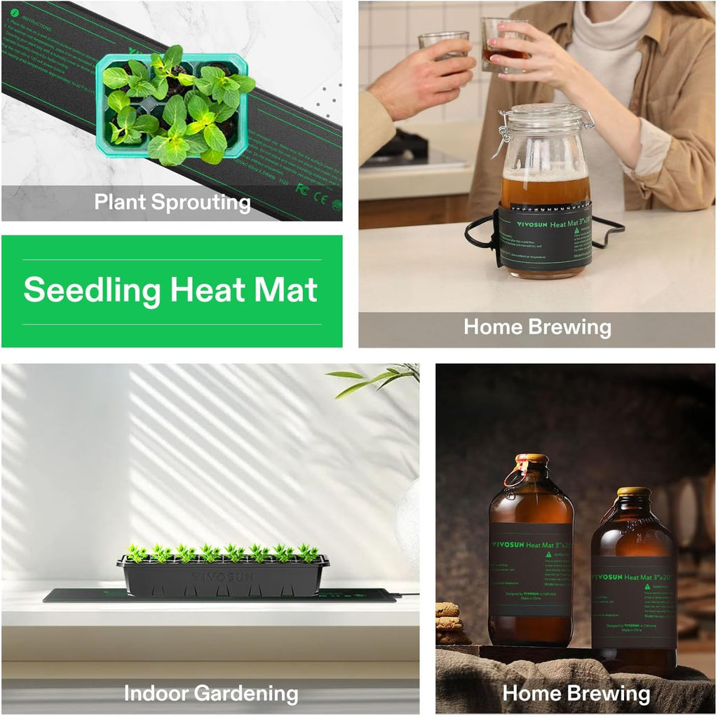 3" x 20" Durable Waterproof Seedling Heat Mat | UL & MET-Certified Heating Pad for Hydroponic, Kombucha Tea, Brewing