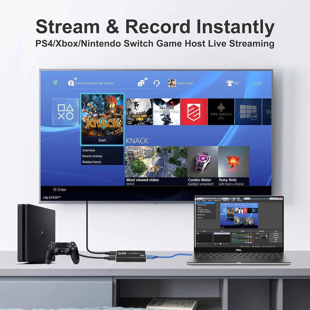 Capture Card 4K HDMI Video Streaming to USB 3.0 1080P 60FPS Capture Device | Audio Video Capture, 4K HDMI Loop-Out