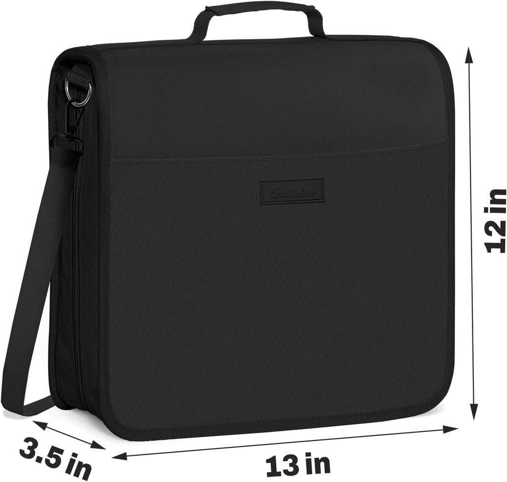 Zipper Binder 3 Ring, 3 Inch O-Ring with Handle and Shoulder Strap, 600-Sheet Capacity, 5-Tab Expanding File Folder