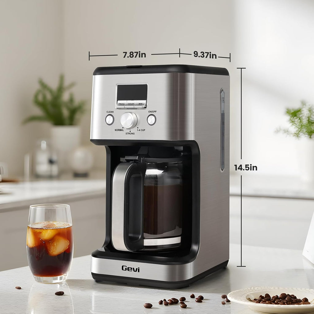 14-Cup Drip Coffee Maker, Programmable Timer, 2H Warm, Strong Brew | 14-Cup Drip Maker for Normal & Strong Brew, 2H
