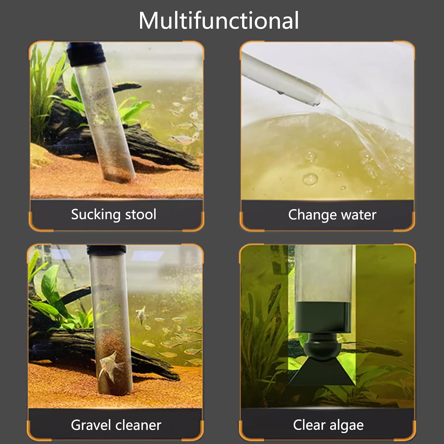 Aquarium Gravel Vacuum Sand Cleaner with 6Ft Pipe Fish Tank Water Changer Adjustable Length ABS(for 8~30Gal Tank)