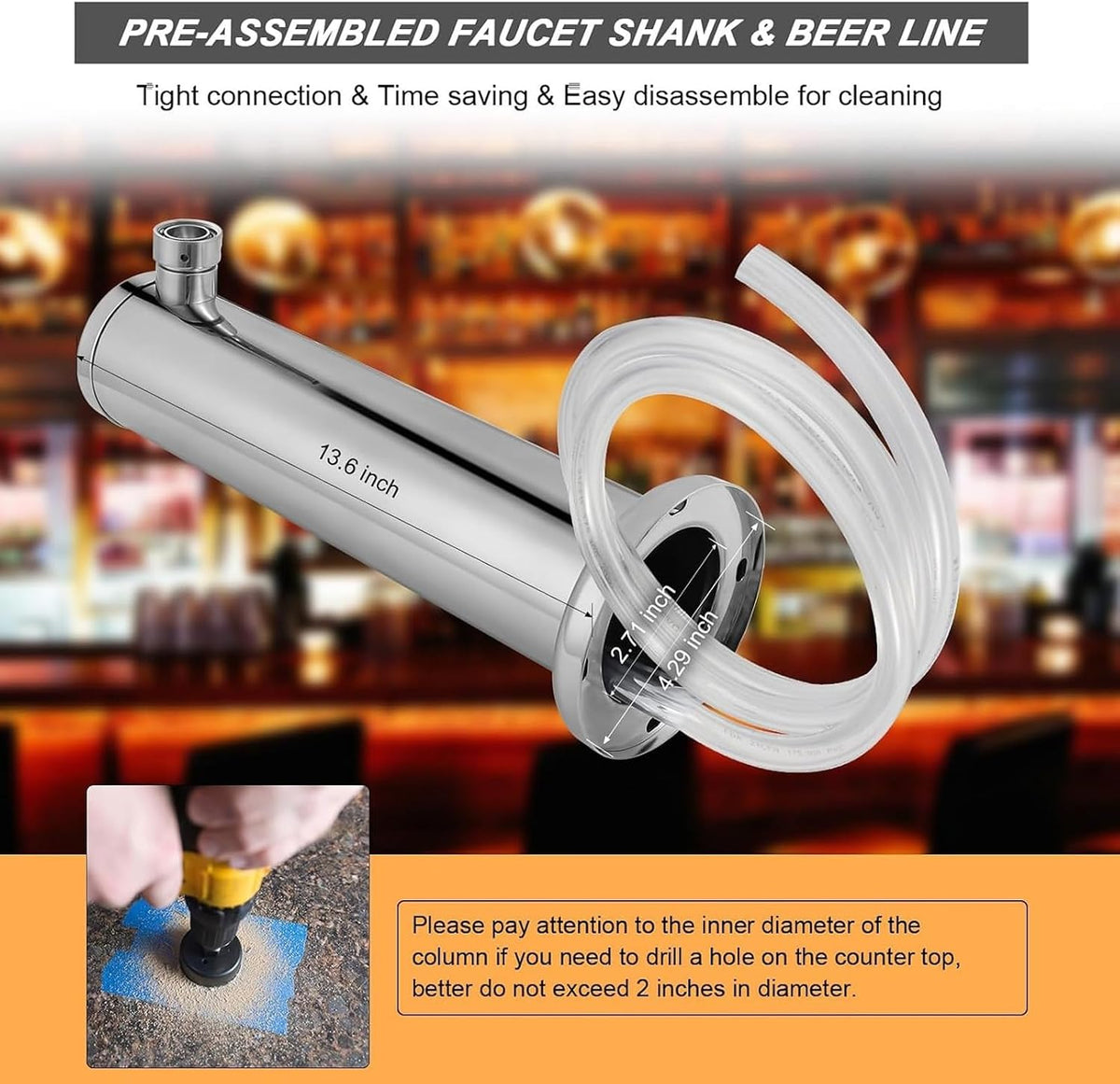 Single Beer Tap Draft Kegerator Tower, 3" Keg Tower for Countertop