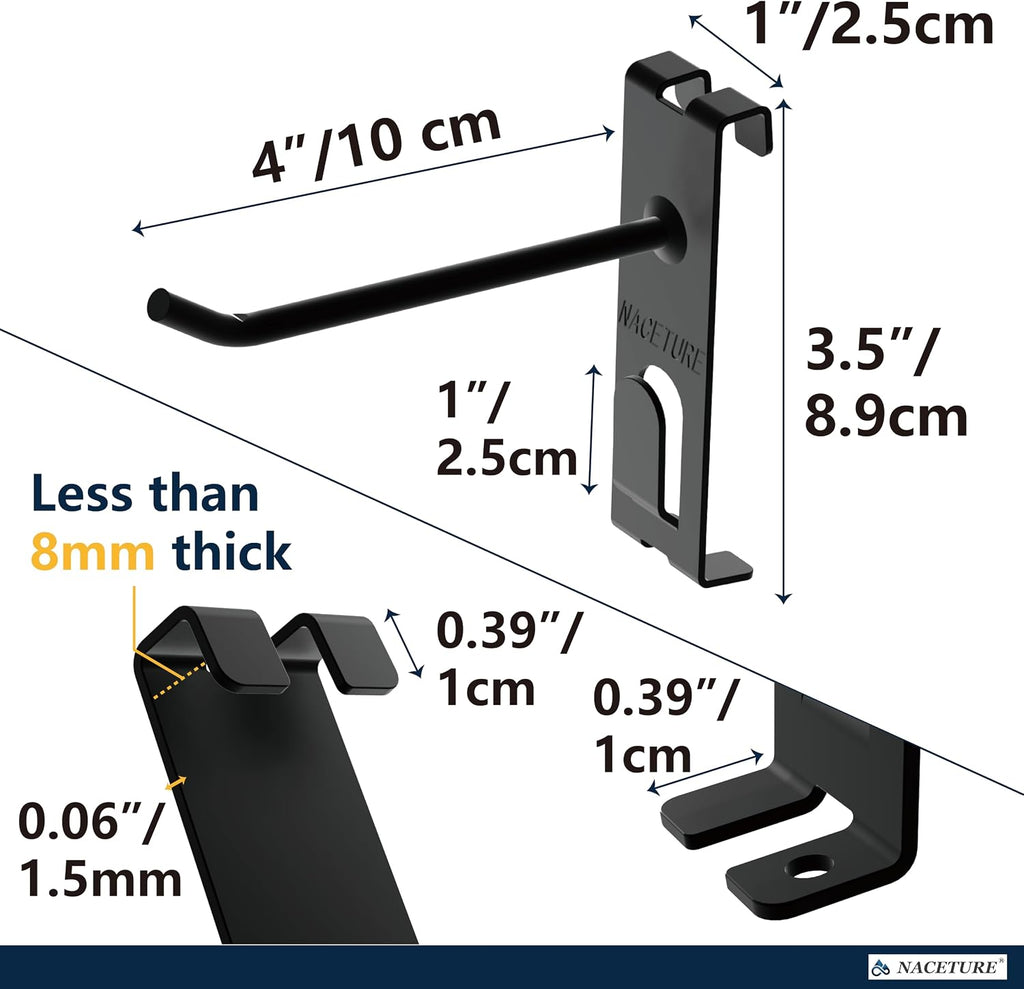 Double Gridwall Hooks- 24 Pcs Display Hooks for Grid Wall Panel- Grid Wall Hooks 4 inch with Extra Hook On The