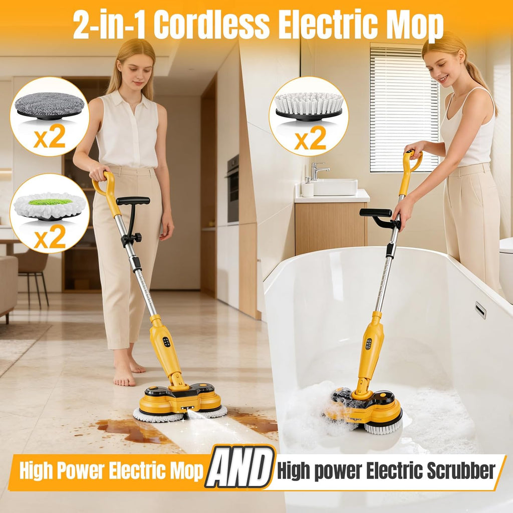Cordless Electric Mop for Dewalt 20V Battery (NO Battery), 2 in 1 Spin Mop & Electric Floor Scrubber Machine with LED