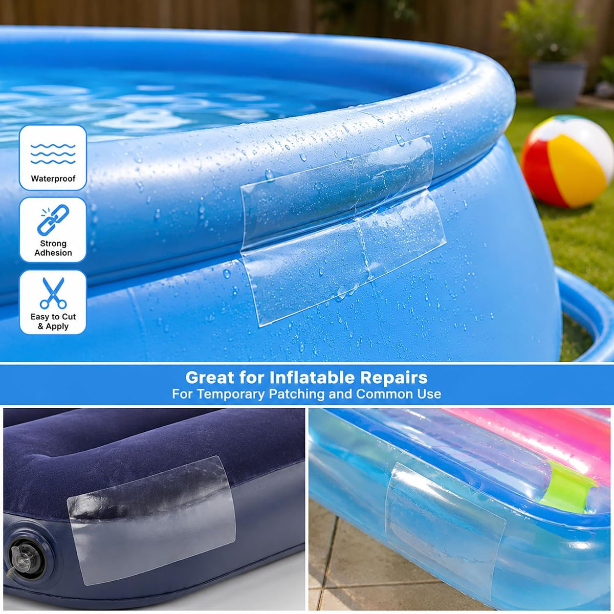 Waterproof Repair Tape for Outdoor Use, Heavy Duty Clear Patch Tape