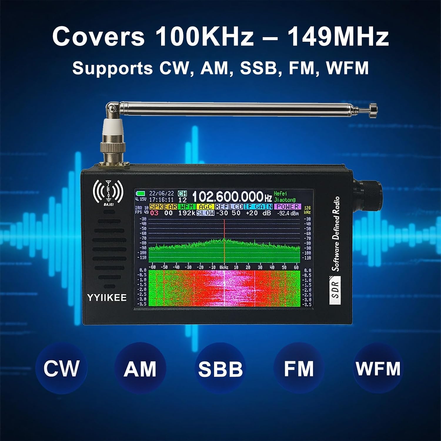 Portable SDR DSP Radio Receiver – 4.3” Touchscreen, 100KHz-149MHz, Full Band Shortwave, FM MW SSB CW HAM, 192kHz