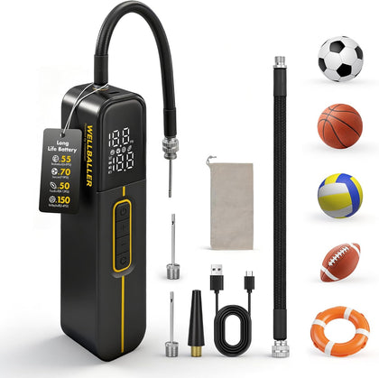 Electric Ball Pump for Sports Balls with Fast Inflation, 2600mAh Ball Pump with Pressure Gauge and Digital LCD