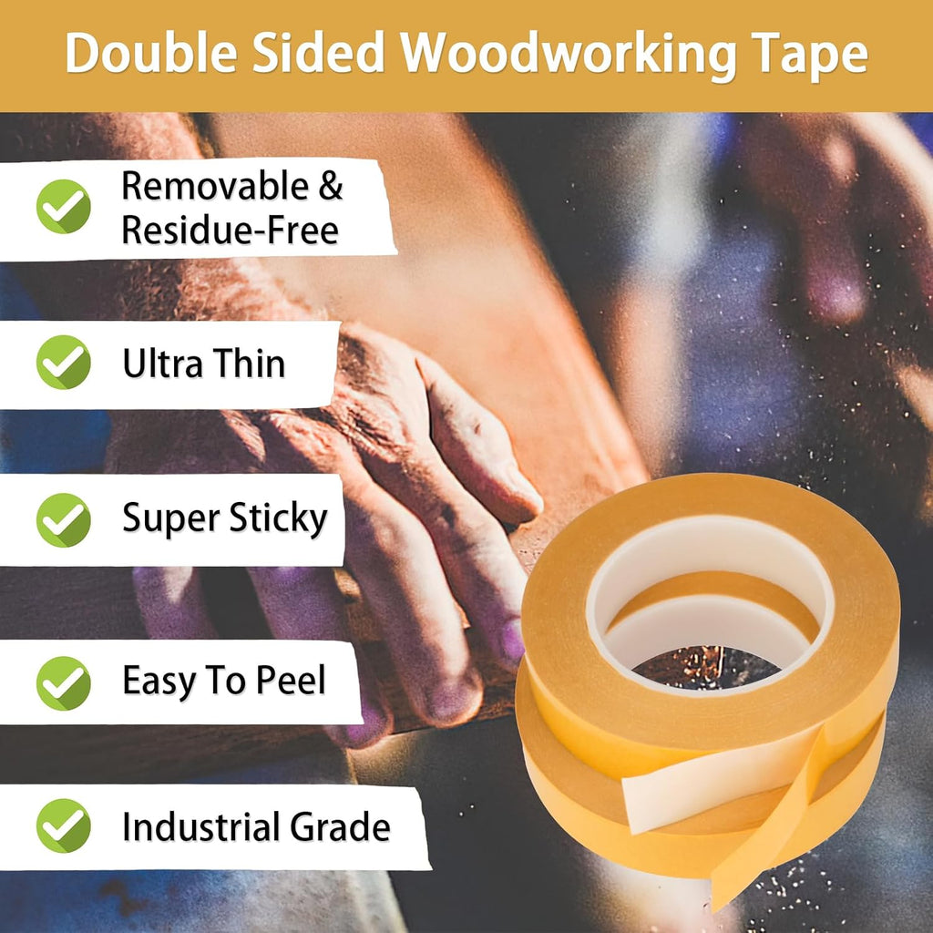 Double Sided Woodworking Tape 1 Inch x 75 Feet (2-Pack) for Wood Template