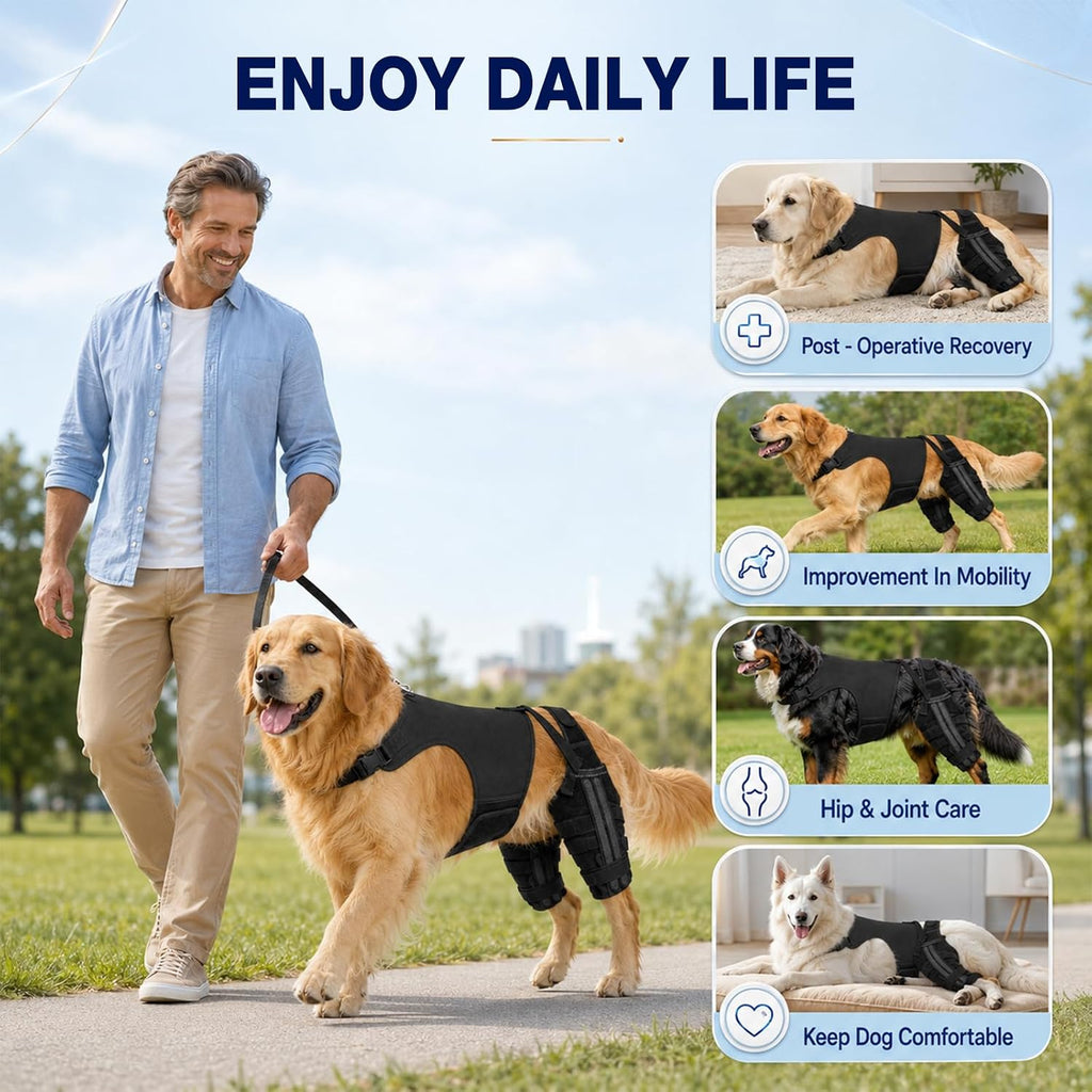 Adjustable Dog Knee Braces for Back Leg – Dual Hind Leg Support with Harness – Orthopedic Wrap for ACL CCL Tear