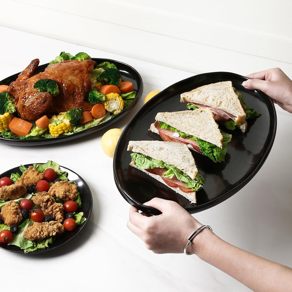 Serving Platter Ceramic Tray Plates Extra Large Oval 14.5 Inch Porcelain Dinner Plates Long Serving Dish Set