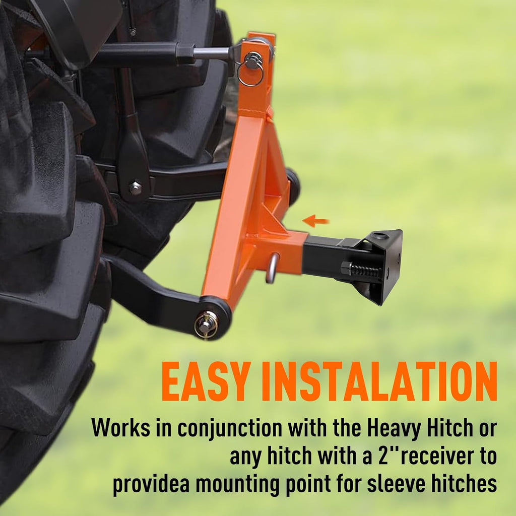 Sleeve Hitch Adapter for 2" Receiver, SubCompact Tractor Hitch Adapter | Compatible with 3 Point Steel Lawn Garden