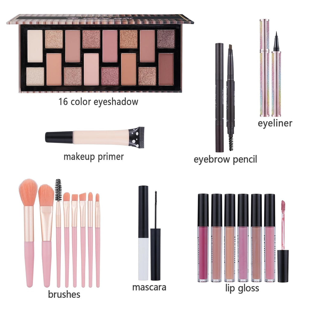 Teen Makeup Kit For Girl Include Eyeshadow Palette,Eyeliner,Makeup Brush Set,Lipgloss Set,Mascara, Eyebrow Pencil