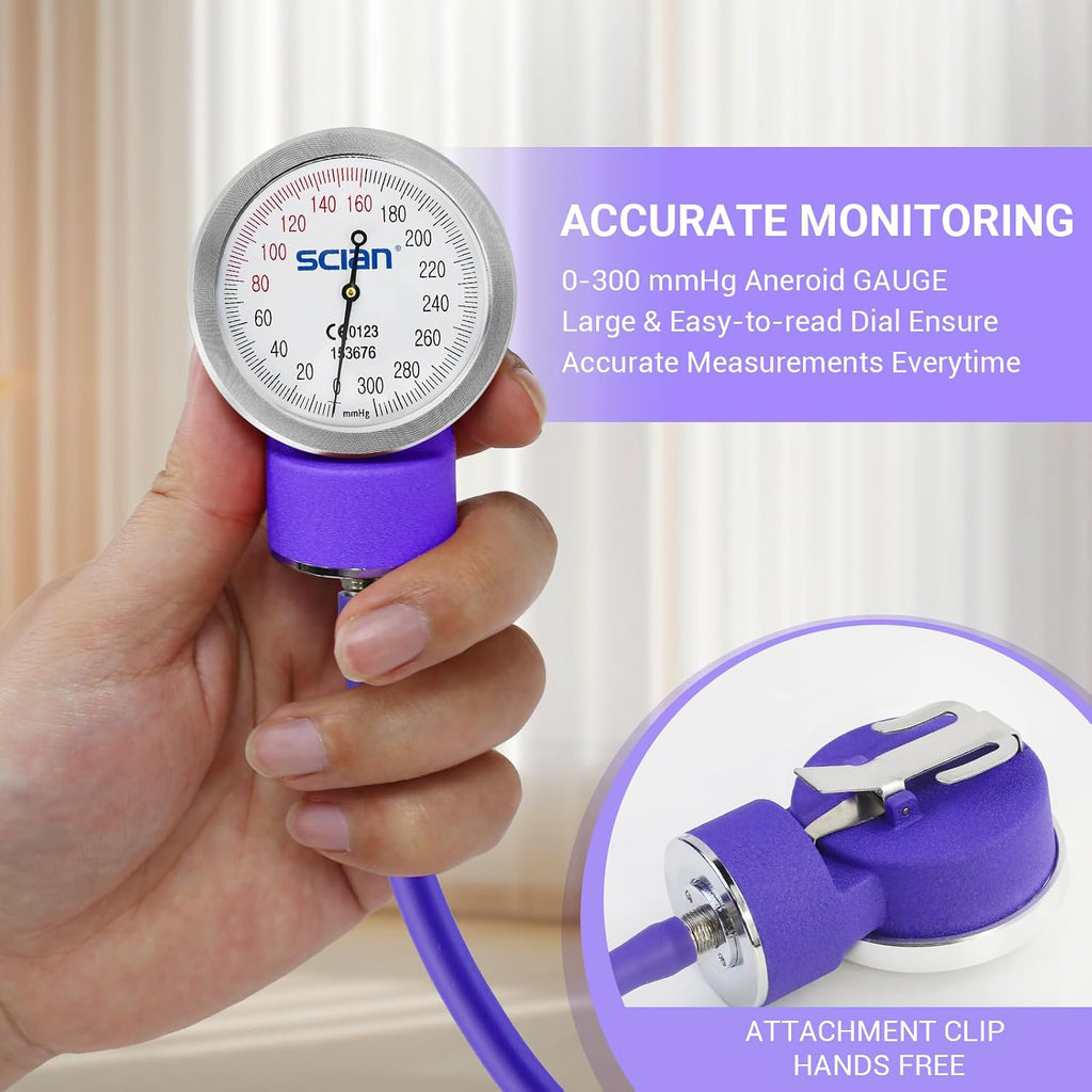 Professional Aneroid Sphygmomanometer and Sprague Rappaport Stethoscope, Manual Blood Pressure Kit with Cuff and