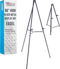 66" High Black Metal Display Art Easel - Large | Adjustable Height Portable Easel Stand, Sign Display, Holds 25 lbs