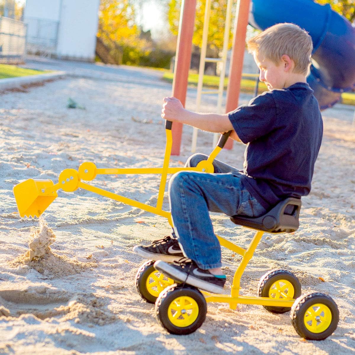Sandbox Digger Toy Excavator with Wheels- Foldable Playground Equipment for Outdoor Play w/No-Bend, No-Pinch Heavy