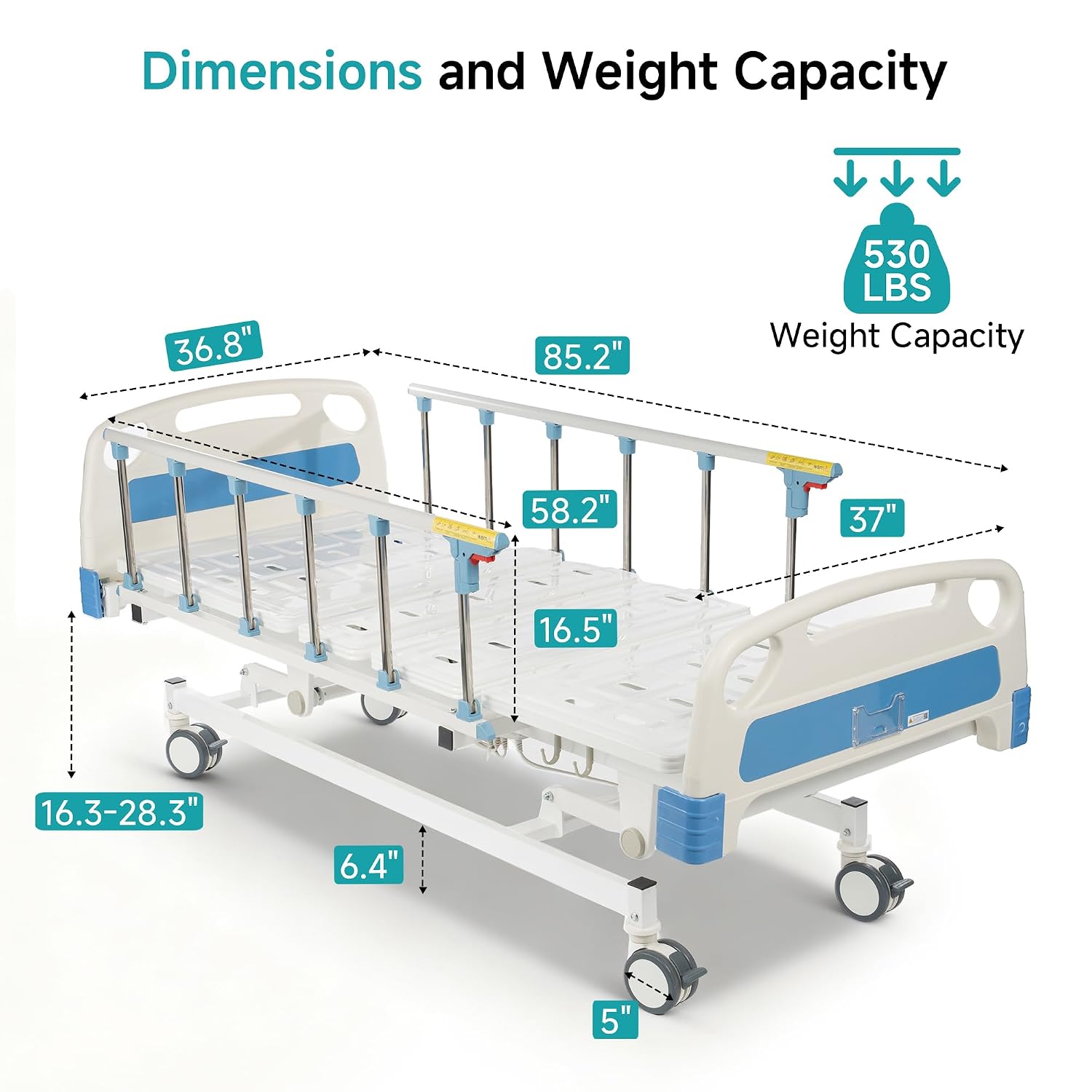 Full Electric Hospital Bed for Home Use, ICU Medical Bed, Premium 3 Function Hospital ICU Bed with Remote Control, IV