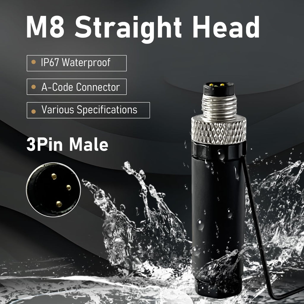 10Pcs M8 3Pin Male Industrial Aviation Connector (A-Code) Waterproof, Sensor Plug Field-Assemblable 8mm Circular Socket Panels Adapter IP67