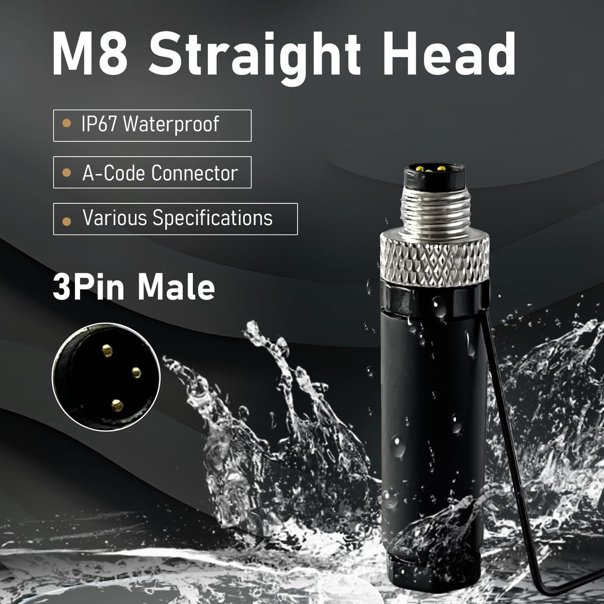 10Pcs M8 3Pin Male Industrial Aviation Connector (A-Code) Waterproof, Sensor Plug Field-Assemblable 8mm Circular Socket Panels Adapter IP67