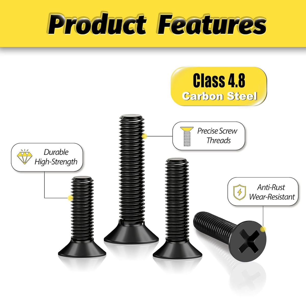KADRICK 530PCS M3 Long Countersunk Screws Kit, M3-0.5MM Flat Head Screws