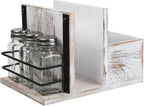 Rustic Whitewashed Wooden Kitchenware Organizer Napkin Utensil Spice Holders Table Seasoning Shakers Chalkboard Label