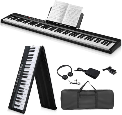 Foldable Piano Keyboard 88 Key Electronic Keyboard Piano (Black) | Full Equipment for Beginners with A Portable Bag