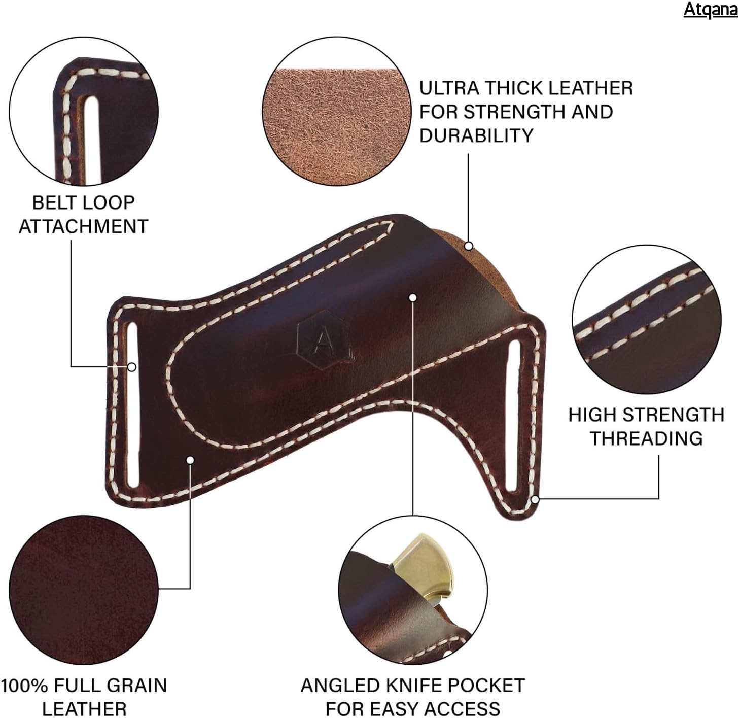 Leather Knife Sheath for Belt (Premium Leather) - Knife Holder for Belt with Side Draw Pocket for Folding Knife and