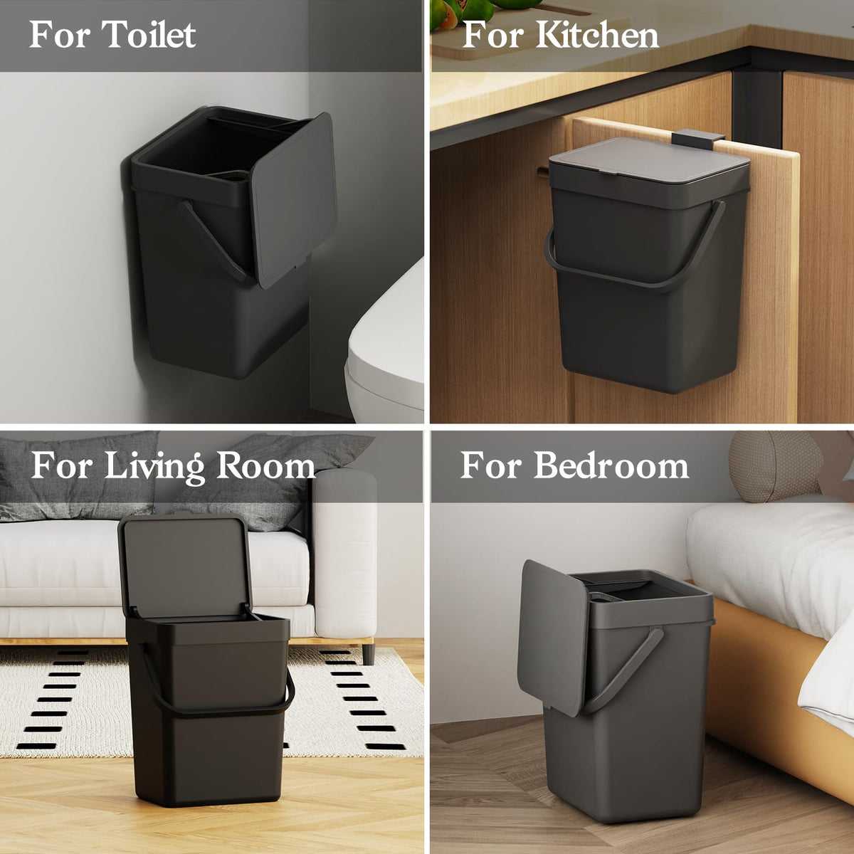 Countertop Compost Bin, Hanging Small Trash Can with Lid Under Sink for Kitchen, Food Waste Bin for Countertop