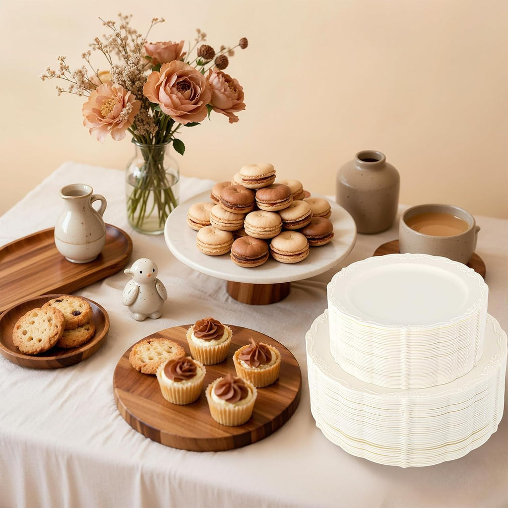 100 Pcs Ivory Plastic Plates for Party - Ivory Disposable Plates