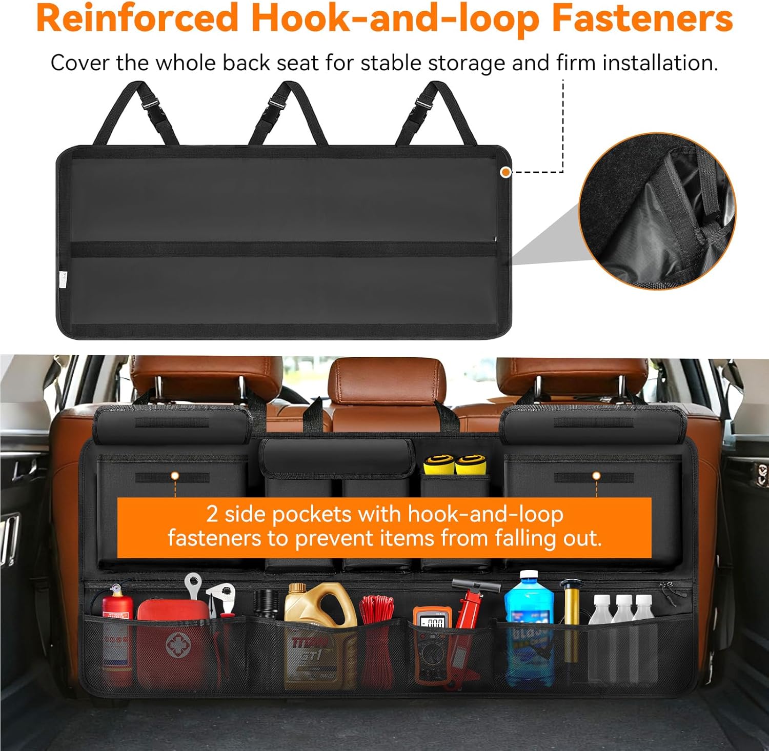 Trunk Organizer for SUV, 35.5" x 18.2" Large Capacity Car Organizers and Storage, Backseat Hanging Storage Bag with