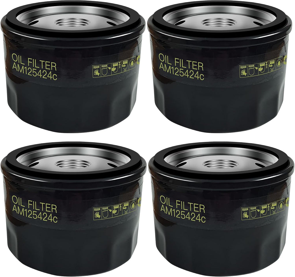 4 Pack AM125424 Oil Filter for John Deere AM125424c GY20577 X304 X310 X350 X580 D140 D130 D110 D105，Replace for Kawasaki 49065-7007 49065-0721
