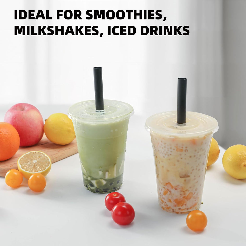 16oz Disposable Clear Plastic Cups with Lids & Straws